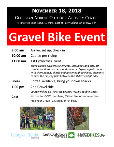Gravel Ride on Nov 18 at Georgian Nordic Outdoor Activity Centre